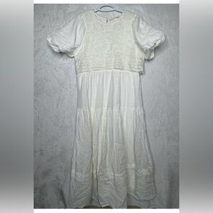 Leia N Co White Midi Crochet Top Puff Sleeve CottageCore Dress